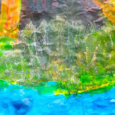 Au bord de l'eau, technique mixte sur papier coréen, 115x154 cm, 2026