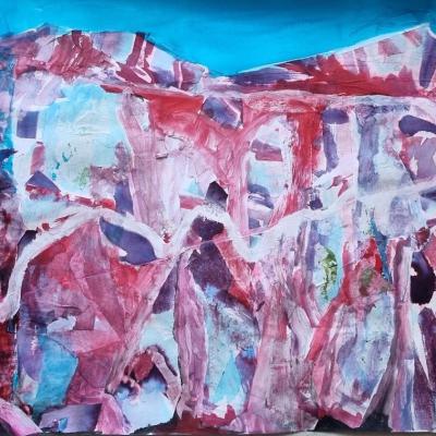 Montagne, technique mixte, 64x94cm, papier kozo, 2026