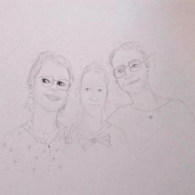 3 soeurs, encre 50 x 50 cm, 2023