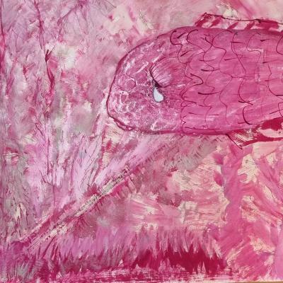 La tristesse des grands fonds, encre sur papier Japon Kozo, 64x94 cm, 2025