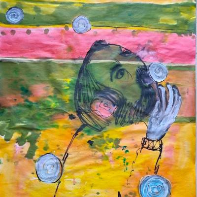 L'homme qui faisait des bulles, encre, 64x94cm, papier japonais, 2026