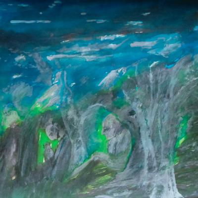 Repli, encre sur carton, 50 x 50 cm, 2024