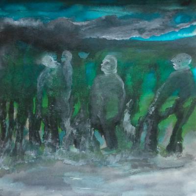 Tout va mal dans la famille Jolivet, encre sur carton, 50 x 50 cm, 2024