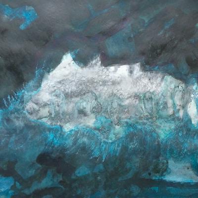 Au bord de l'étang, technique mixte, 50x65 cm, 2025