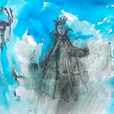 La reine, encre sur papier, 50x65 cm, 2025