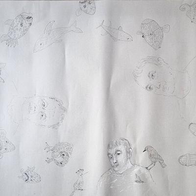 Les Constellations / Planète L'homme aux mérous, détail, 64x94 cm, 2025